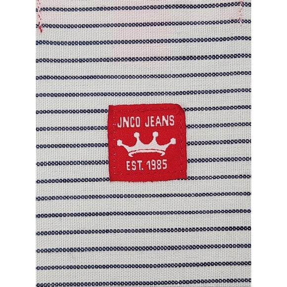 JNCO Shirt Mens Large White Stripe Short Sleeve Button Front Y2K 90s Streetwear - Picture 7 of 16